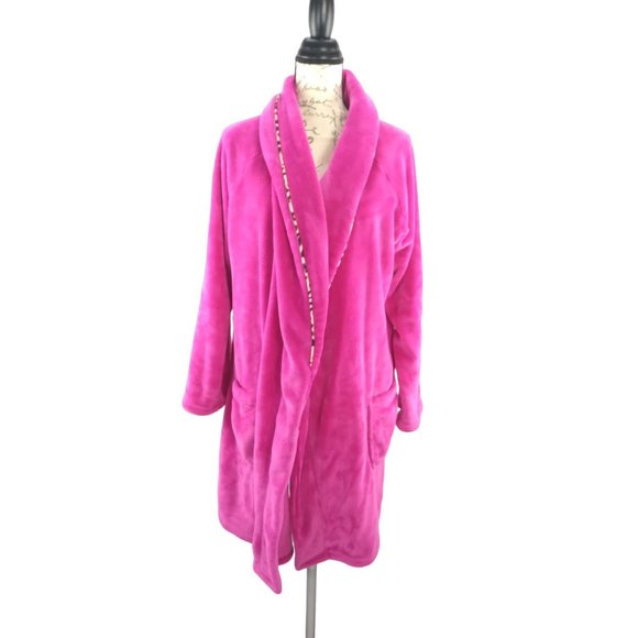 VICTORIA'S SECRET Pink Leopard cozy fleece dressing robe gown size xs/s NO BELT - Picture 1 of 13